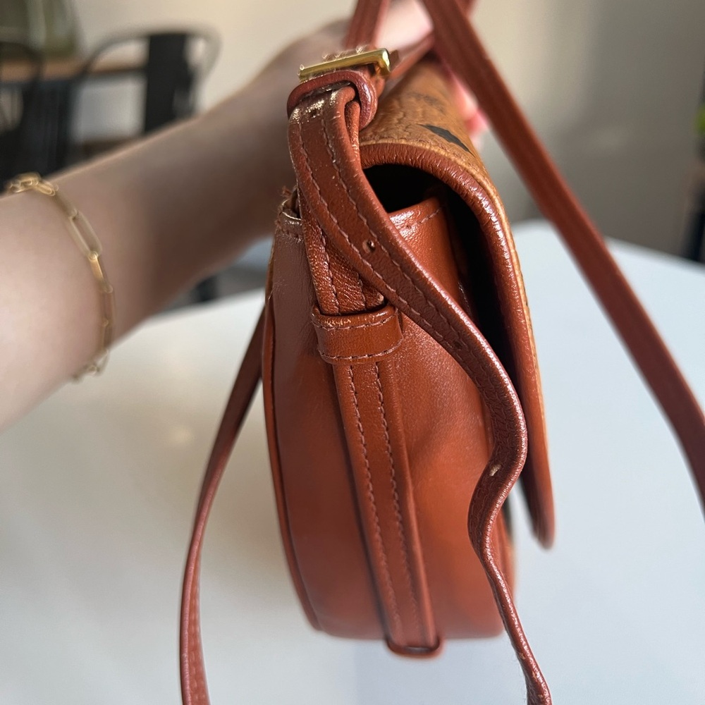 MCM Cognac Visetos Logo Crossbody Saddle Bag - Picture 6 of 10